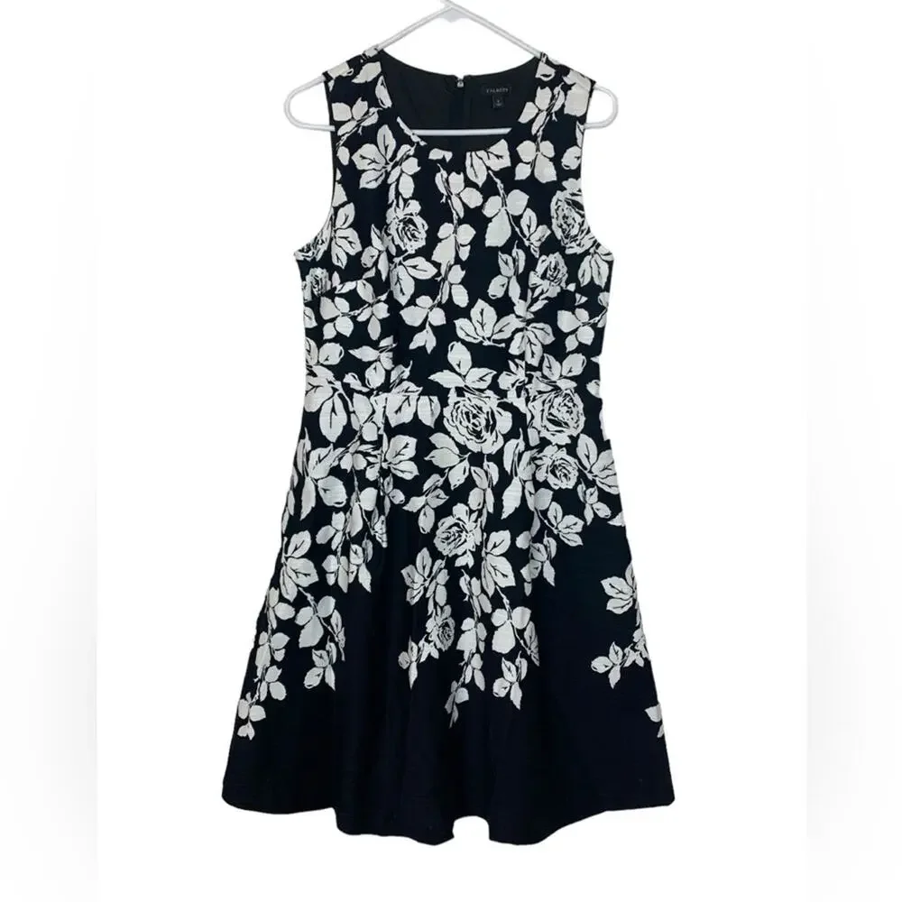 Talbot's women's size 6 small black white floral dress business casual tweed lin